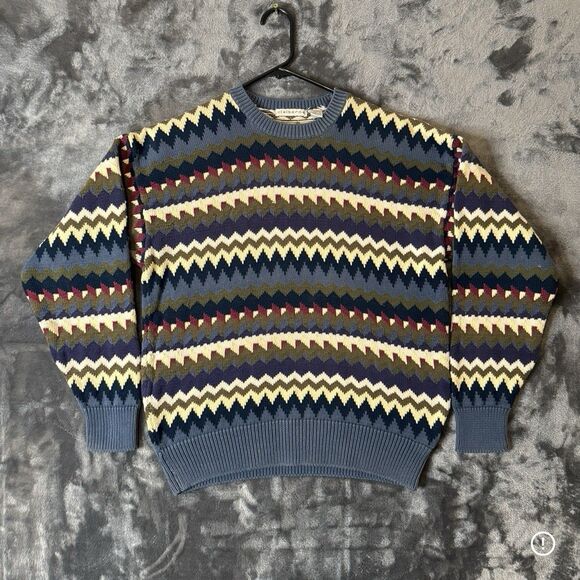 Vintage Y2K Claiborne Medium Knit Sweater Long Sleeve Crewneck Geometric Style - Picture 1 of 6